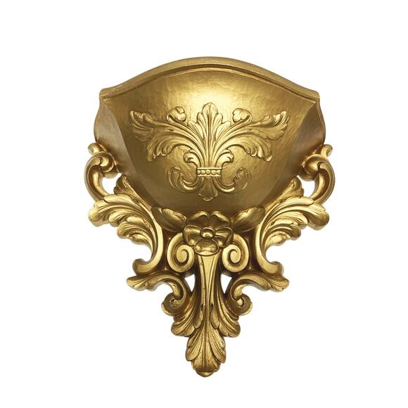 Vintage Pair Homco Gold Plastic Wall Pocket Planter Vase Hollywood Regency 1978 - Picture 2 of 10